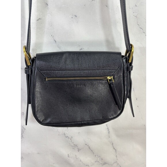 Fossil Women's Harper Saddle Leather Crossbody Bag Black Gold Retro Chic - Picture 13 of 16
